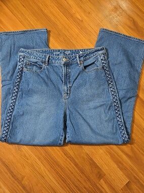 Old Navy Sky HI Wide Leg Braided Side Jeans Size 14